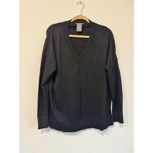 Matty M Women's Long Sleeve Pullover Solid Black V Neck Sweater Knit Size Large